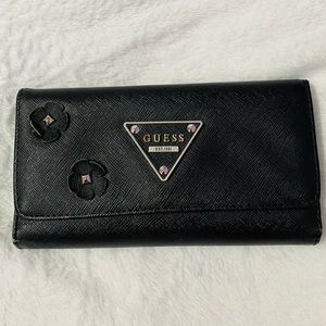 Guess Black Leather Wallet with Flowers